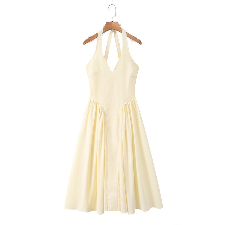 Damen Maxi-Kleid mit elegantem V-Ausschnitt und raffinierten Falten Drune
