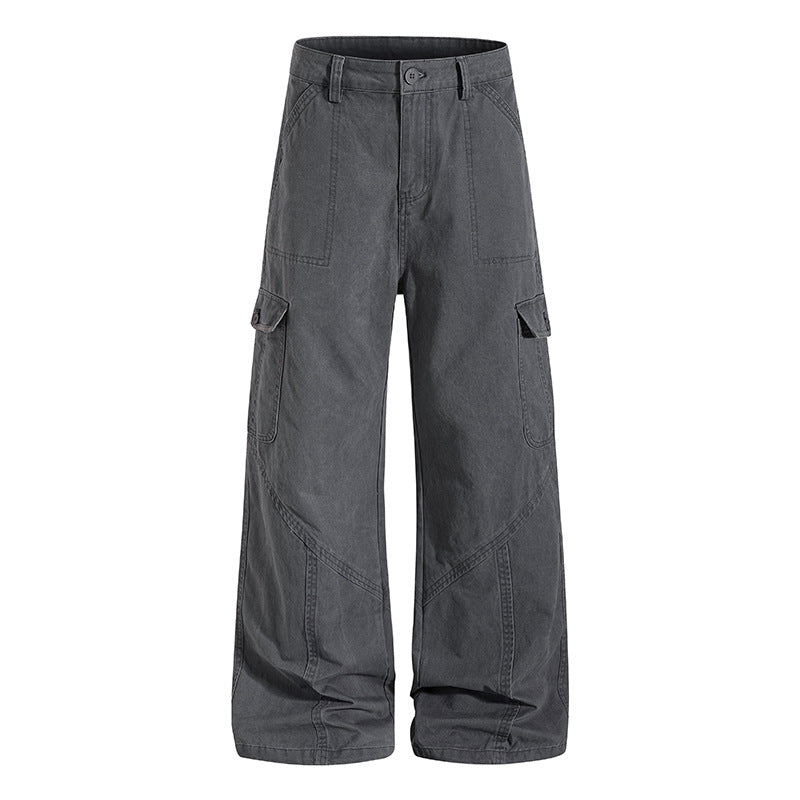 Damen Weite Cargo-Hose aus Baumwoll-Mix mit hohem Bund und Multifunktionstaschen Drune