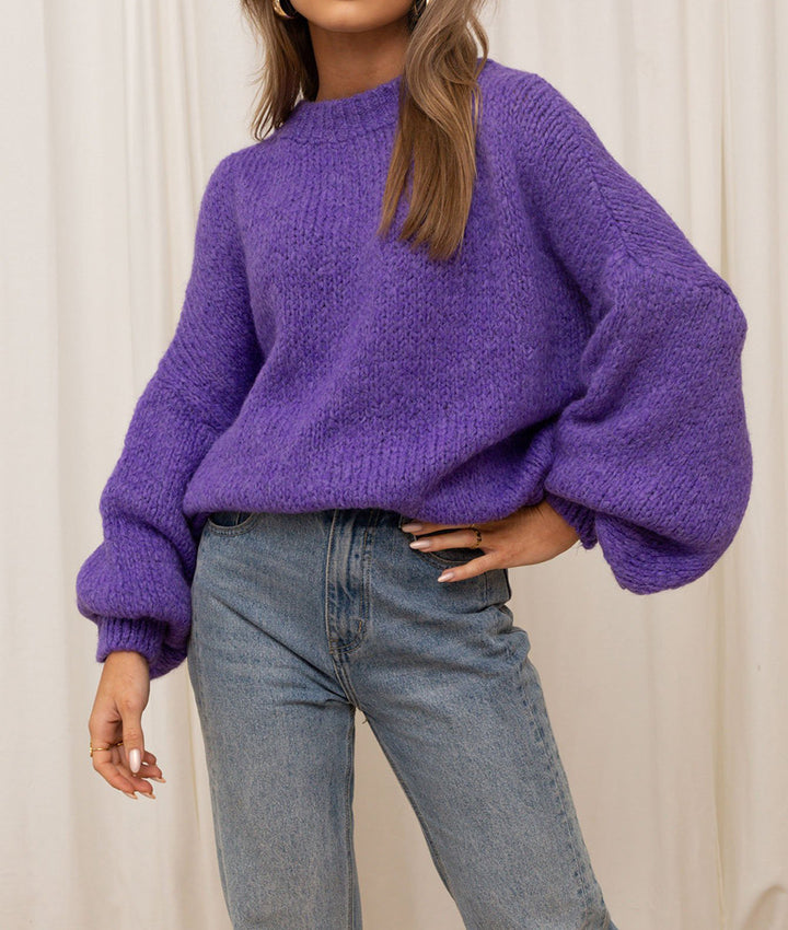 Damen gemütlicher Oversize-Pullover mit voluminösen Ärmeln und weichtexturiertem Strick Drune