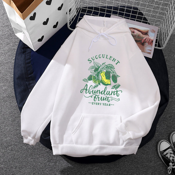 Damen nan Kapuzenpullover im Relaxed-Fit mit botanischer Frucht-Illustration und Kängurutasche Drune