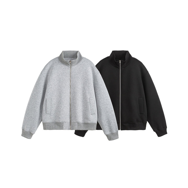 Unisex Boxy-Reißverschluss-Sweatjacke mit Funnelkragen und Rippbündchen Drune