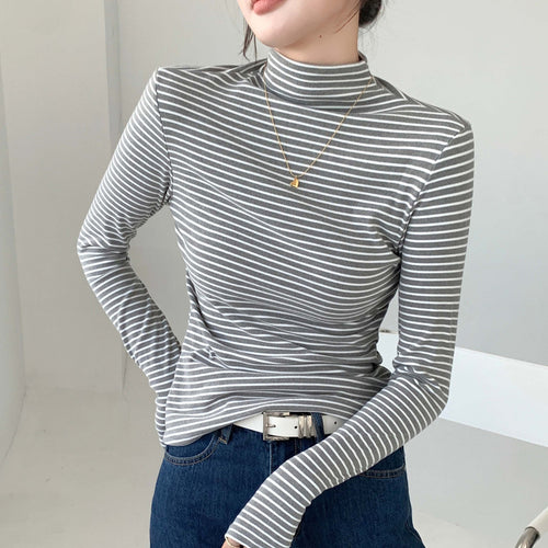 Damen Figurbetontes Langarmshirt mit Rollkragen Drune