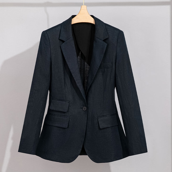Damen Sommerlicher Leinen‑Mix Blazer mit taillierter Silhouette und Pattentaschen Drune