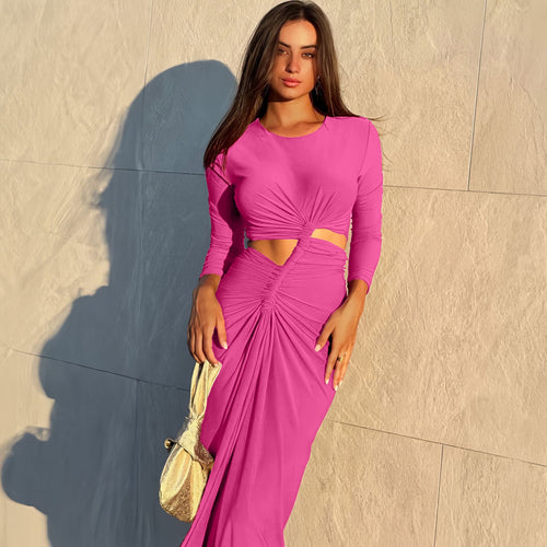 Damen elegantes Wickelkleid mit raffinierten Drapierungen und Cut-Out-Details Drune