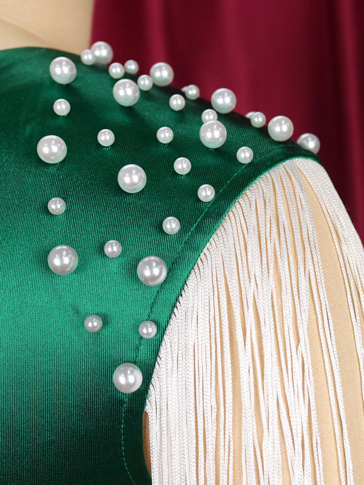 Damen Elegantes asymmetrisches Cocktailkleid mit Perlen- und Fransen-Details Drune