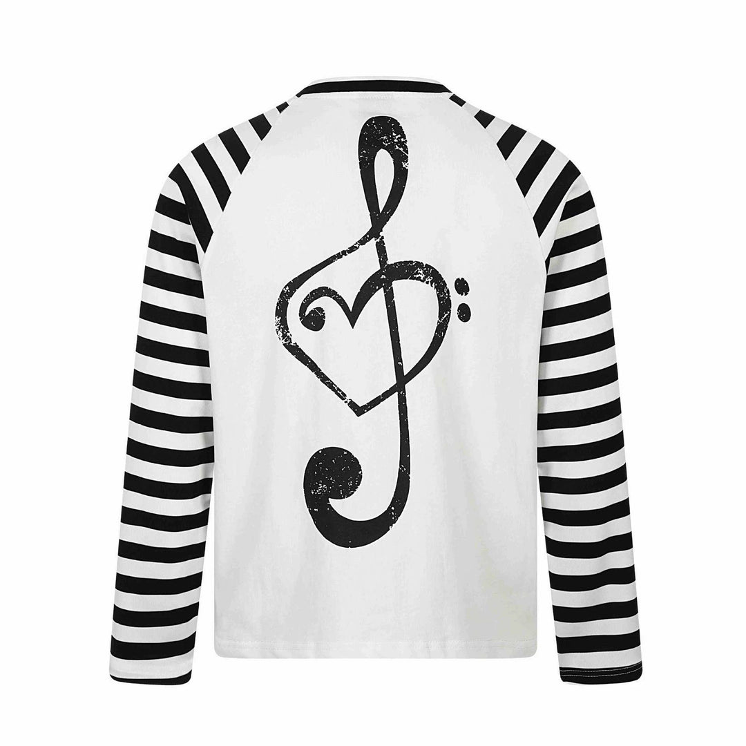 Unisex Langärmliges Raglan-Longsleeve mit Musik‑Print und gestreiften Ärmeln Drune