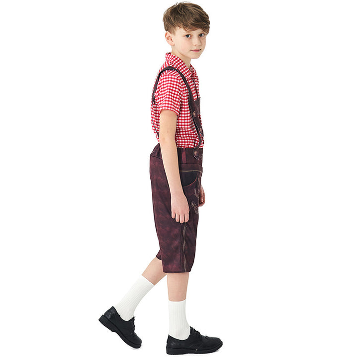 Damen nan traditionelle Trachtenlederhose mit verstellbaren Trägern und kariertem Blusen-Set Drune
