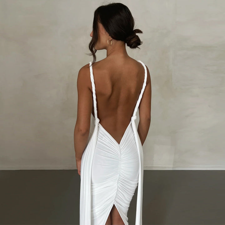 Damen Maxikleid mit tiefem V-Ausschnitt und seitlichem Schlitz Drune