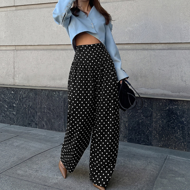 Damen High‑Waist Palazzo‑Hose mit weitem Bein und Polka‑Dot‑Print Drune