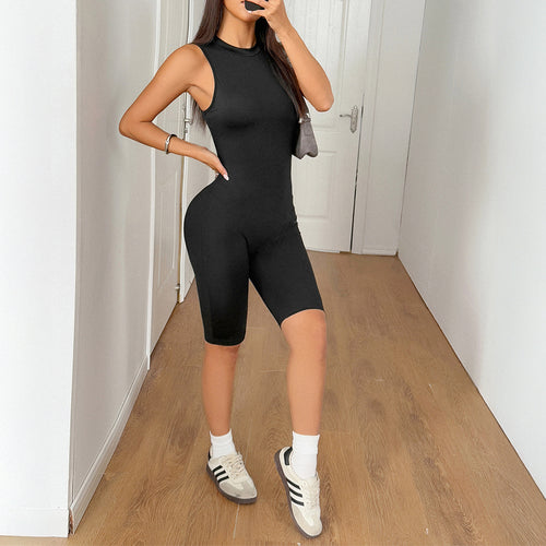 Damen Sportlicher Bodycon Einteiler mit hohem Kragen Drune