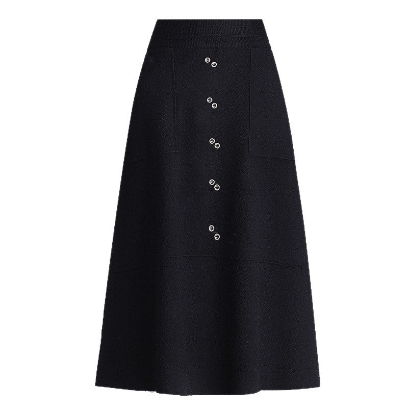 Damen Knielanger Rock mit praktischen Taschen und Knopfdetails Drune
