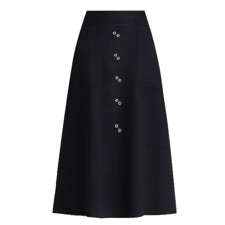 Damen Knielanger Rock mit praktischen Taschen und Knopfdetails Drune