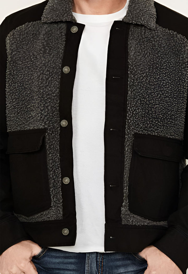 Herren Overshirt-Jacke mit Teddyfutter, aufgesetzten Pattentaschen und Knopfleiste Drune