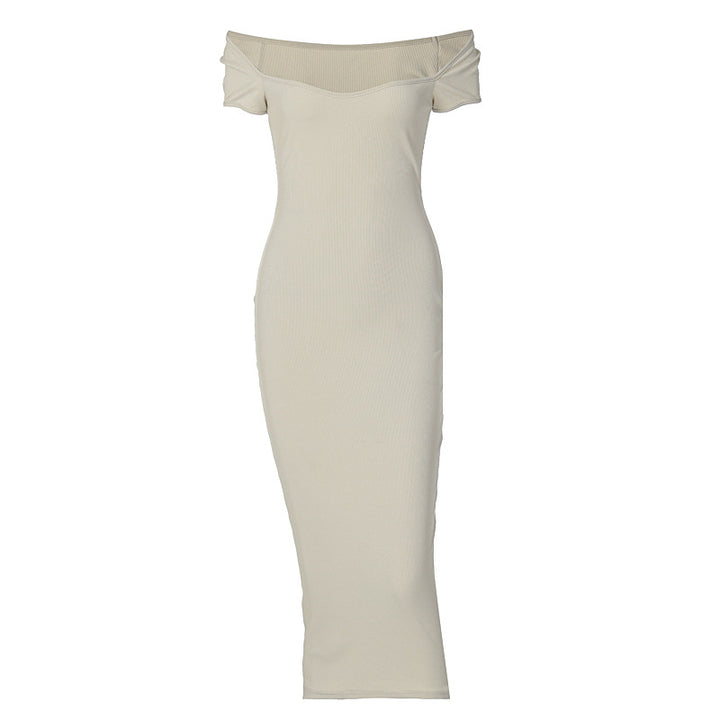 Damen Figurnahes Midi-Kleid mit schulterfreiem Design und eleganten Raffungseffekten Drune