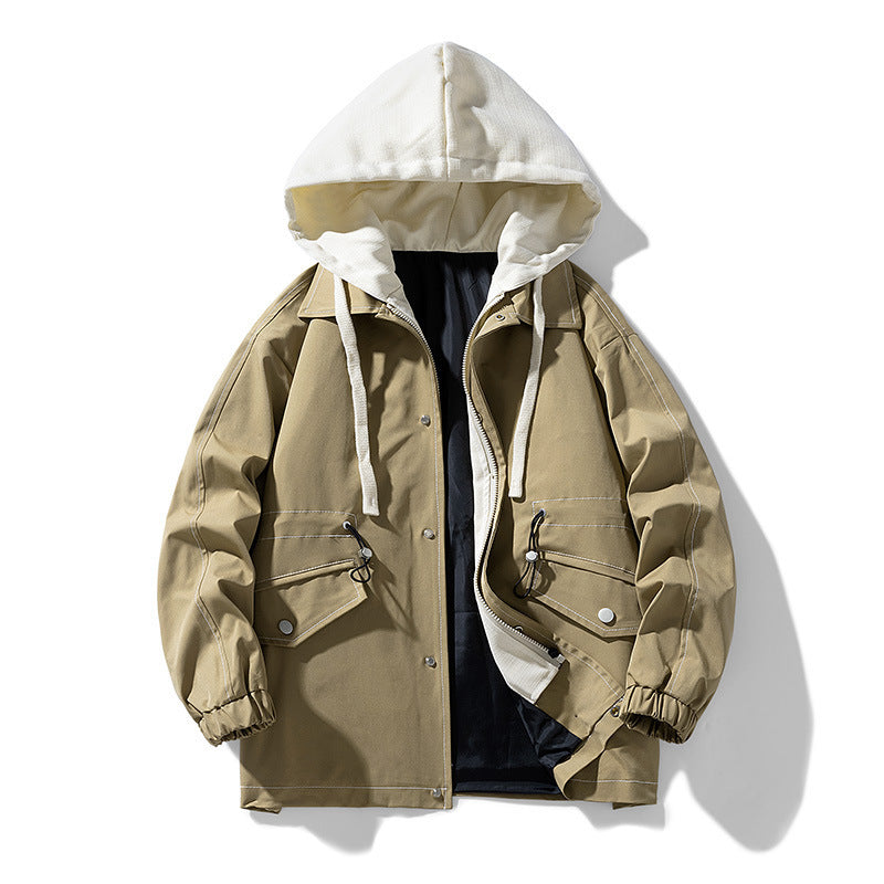 Herren Utility-Fieldjacke mit Kontrastkapuze, verstellbarem Saum und großen Pattentaschen Drune