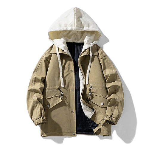 Herren Utility-Fieldjacke mit Kontrastkapuze, verstellbarem Saum und großen Pattentaschen Drune