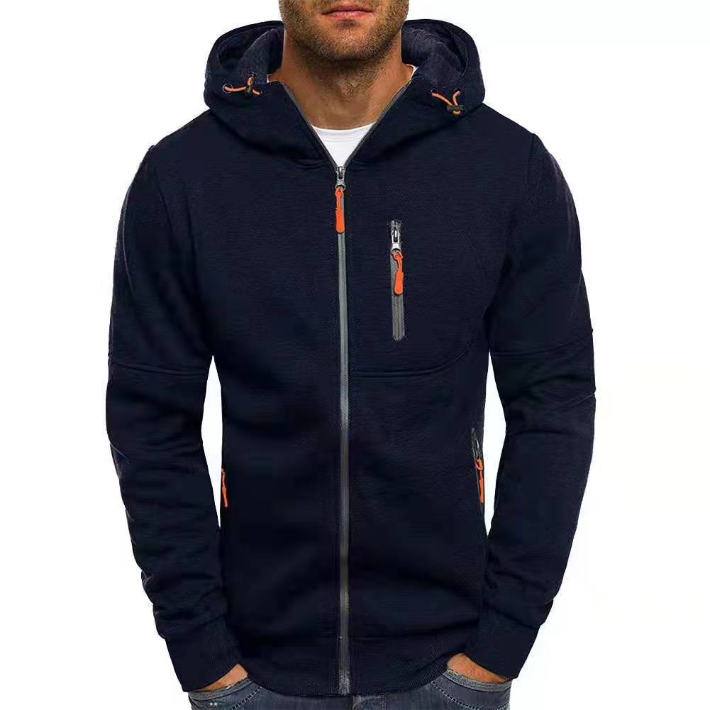 Herren funktionelle Kapuzenjacke mit durchgehendem Reißverschluss, Brust- und Seitentaschen sowie Kordelzug Drune