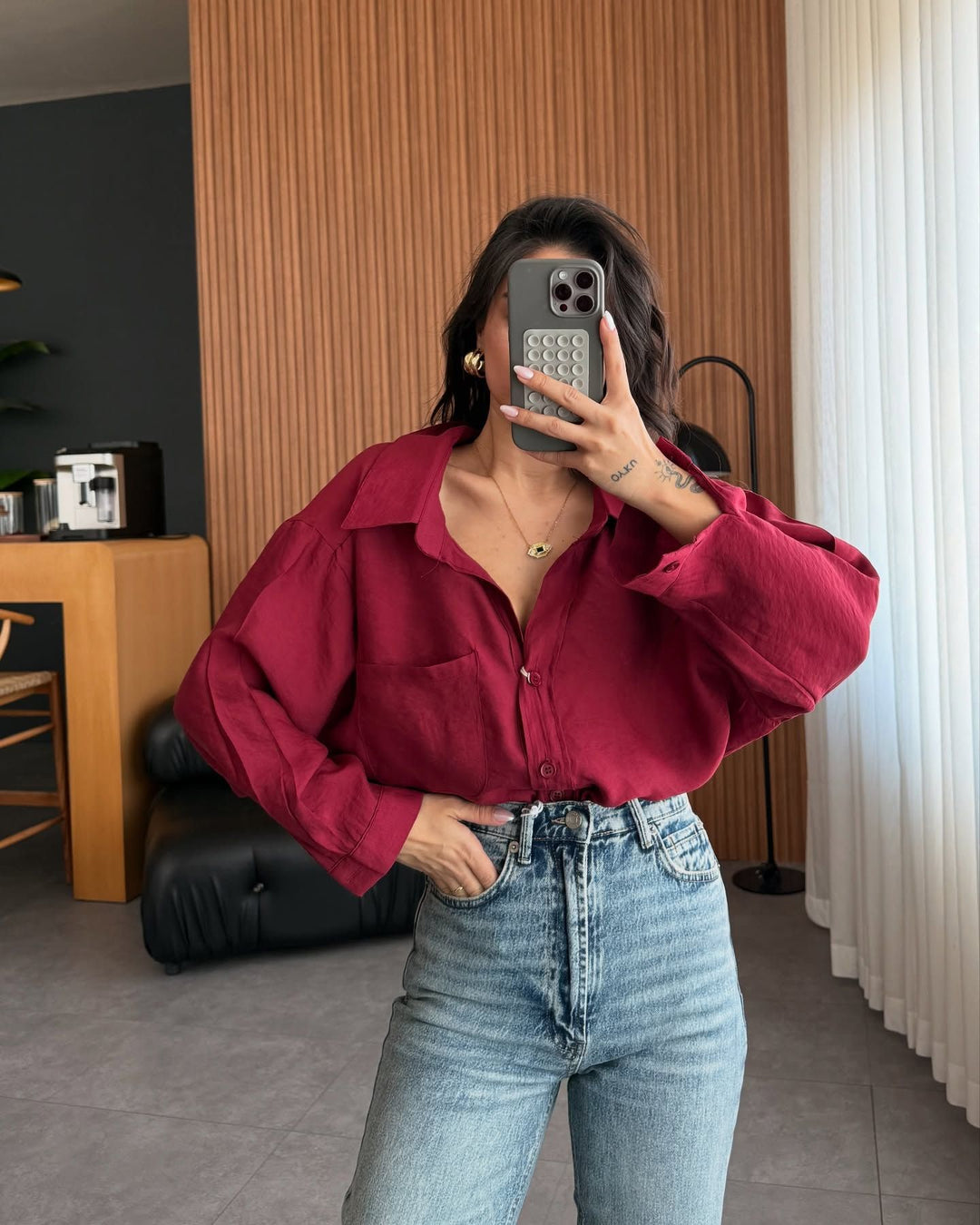 Damen Oversized Blusenhemd aus weichem Leinenstoff Drune