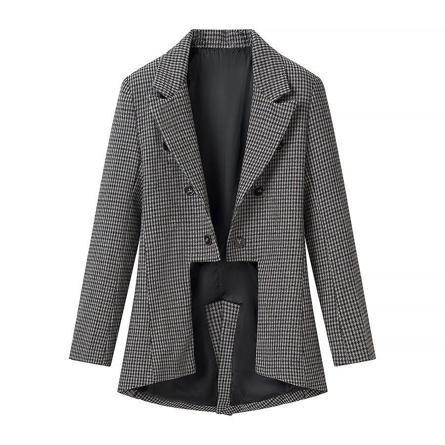 Damen Zweireihiger Hahnentritt-Blazer mit asymmetrischem Schwalbenschwanz-Saum Drune