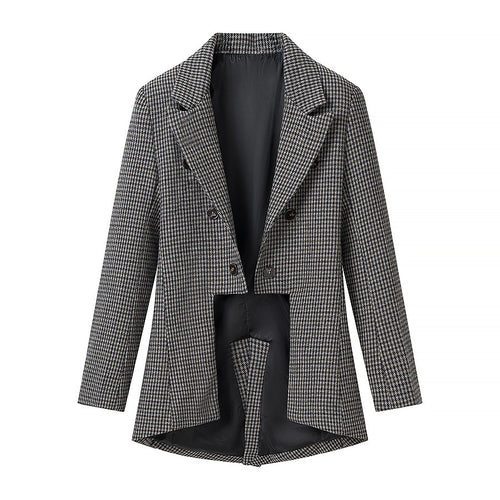 Damen Zweireihiger Hahnentritt-Blazer mit asymmetrischem Schwalbenschwanz-Saum Drune