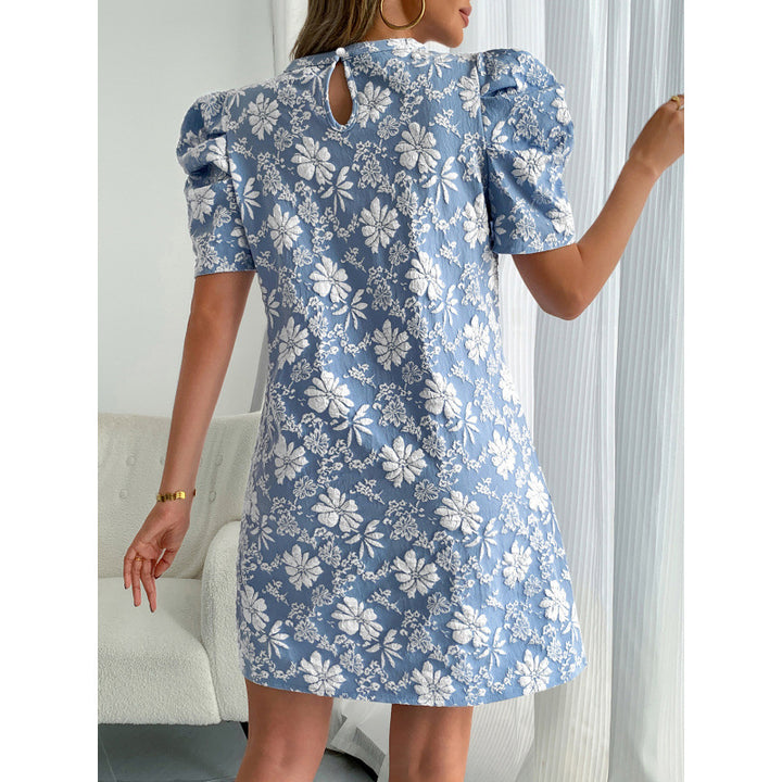 Damen Kurzarmkleid mit voluminiösen Ärmeln und floralen Stickereien Drune