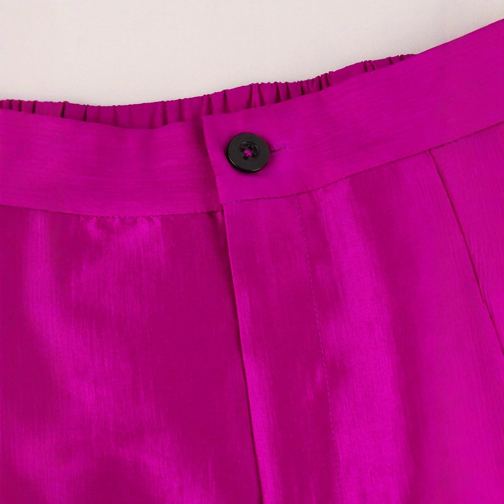 Damen Weite Satinhose mit Rüschenabschluss Drune