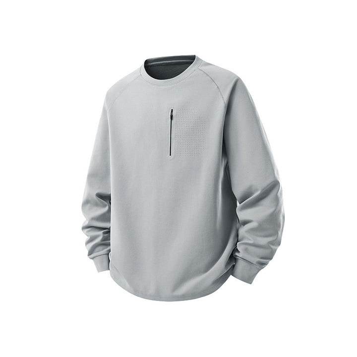 Herren Rundhals-Sweatshirt mit Brust-Reißverschluss, perforierter Utility-Blende und relaxter Passform Drune