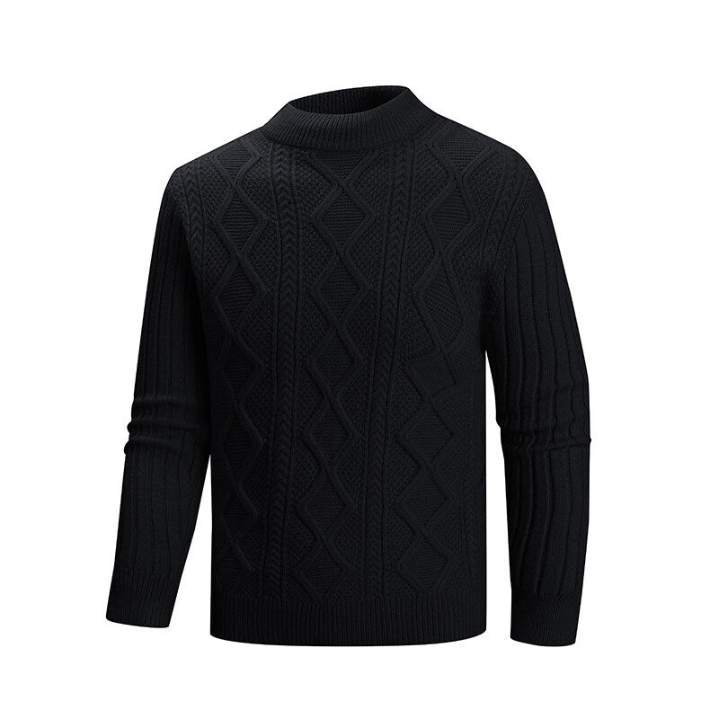 Herren Kabelstrick-Mockneck-Pullover aus feinem Wollmix mit Zopfmuster Drune