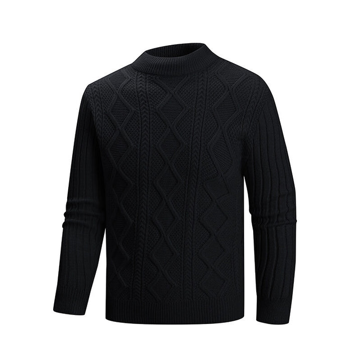Herren Kabelstrick-Mockneck-Pullover aus feinem Wollmix mit Zopfmuster Drune