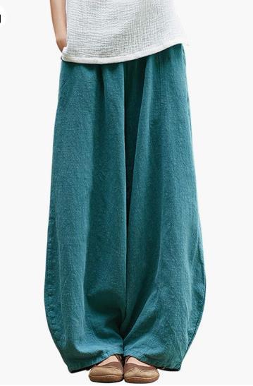 Damen weite Leinenhose mit elastischem Bund und praktischen Taschen Drune
