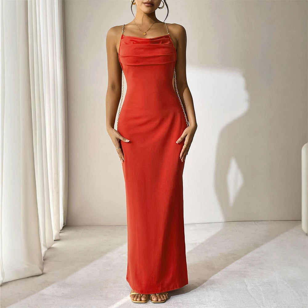 Damen Elegantes Langarm-Maxikleid mit tiefem V-Ausschnitt und zarten Rüschendetails Drune