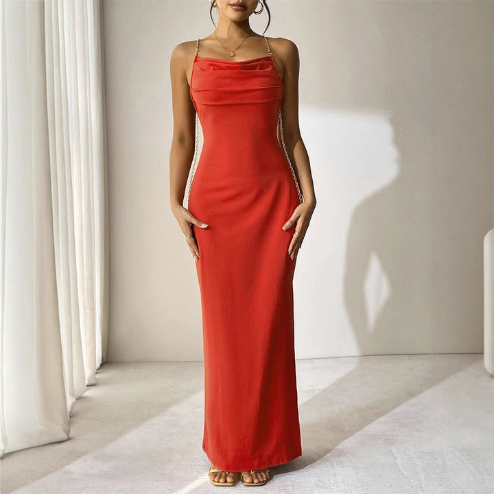 Damen Elegantes Langarm-Maxikleid mit tiefem V-Ausschnitt und zarten Rüschendetails Drune