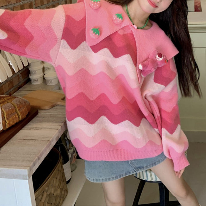 Damen Strickpullover mit verspielten Applikationen und Wellenmuster Drune