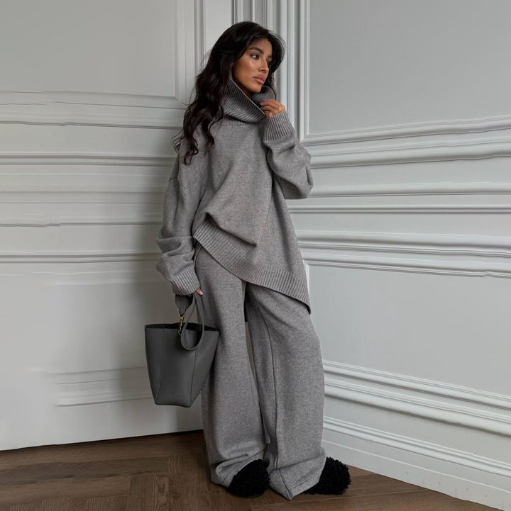 Damen Oversized Strickpullover mit hohem Kragen Drune