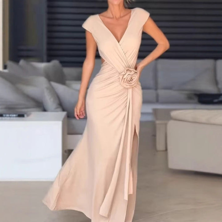 Damen Elegantes Wickelkleid mit floralem Detail und Schlitz Drune