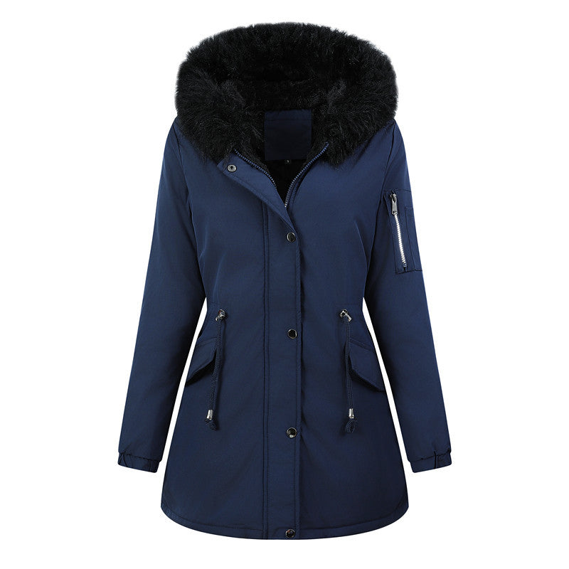 Damen Winterparka mit abnehmbarer Kunstfellkapuze und taillierender Kordelzug Drune