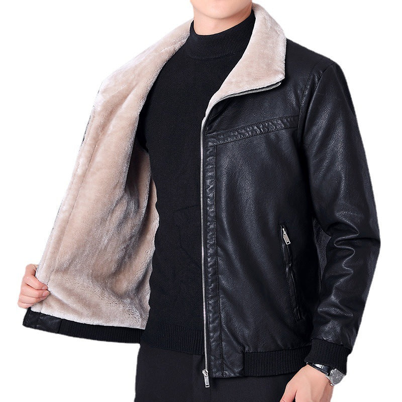 Herren Kunstleder-Pilotenblouson mit vollem Teddyfutter und Rippbündchen Drune