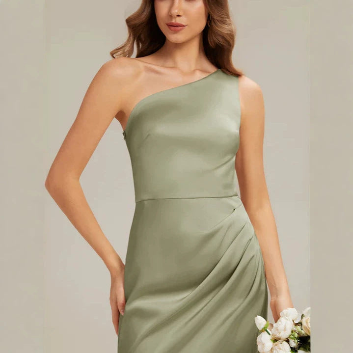 Damen Elegantes One-Shoulder Abendkleid mit Drapierung Drune