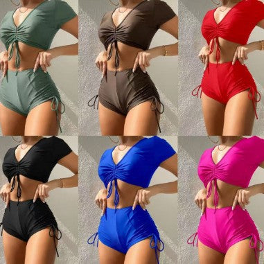 Damen Sportliches Bikiniset mit modischer Raffung Drune