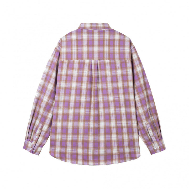 Damen Oversize-Kariertes Hemd im Flanell-Look mit abgerundetem Saum und Brusttasche Drune