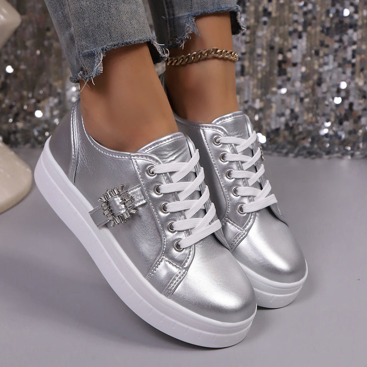 Damen modische Plateausneakers aus hochwertigem mit dekorativem Kristallbesatz Drune