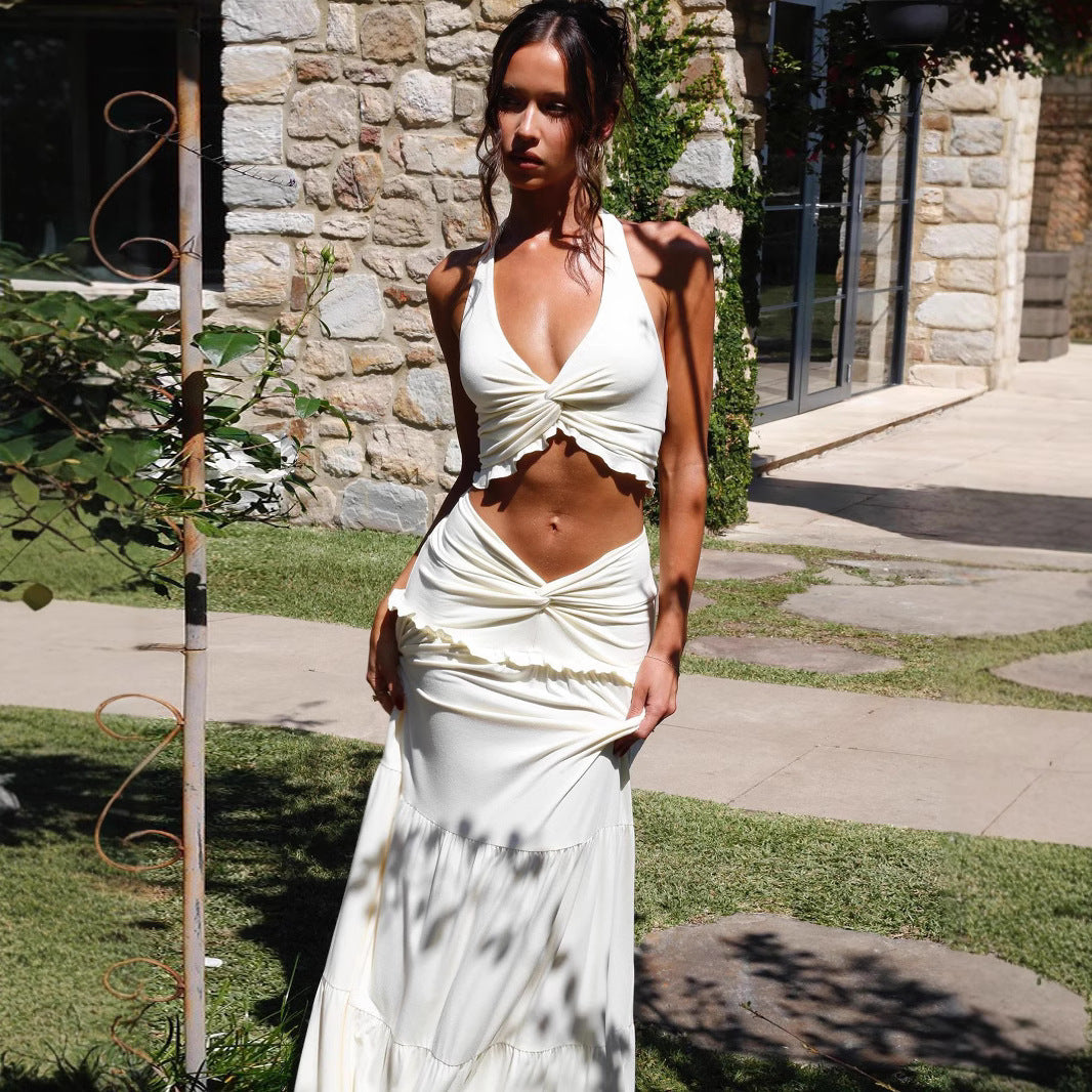 Damen Elegantes Two-Piece Maxi-Outfit mit raffiniertem Wickeldesign Drune
