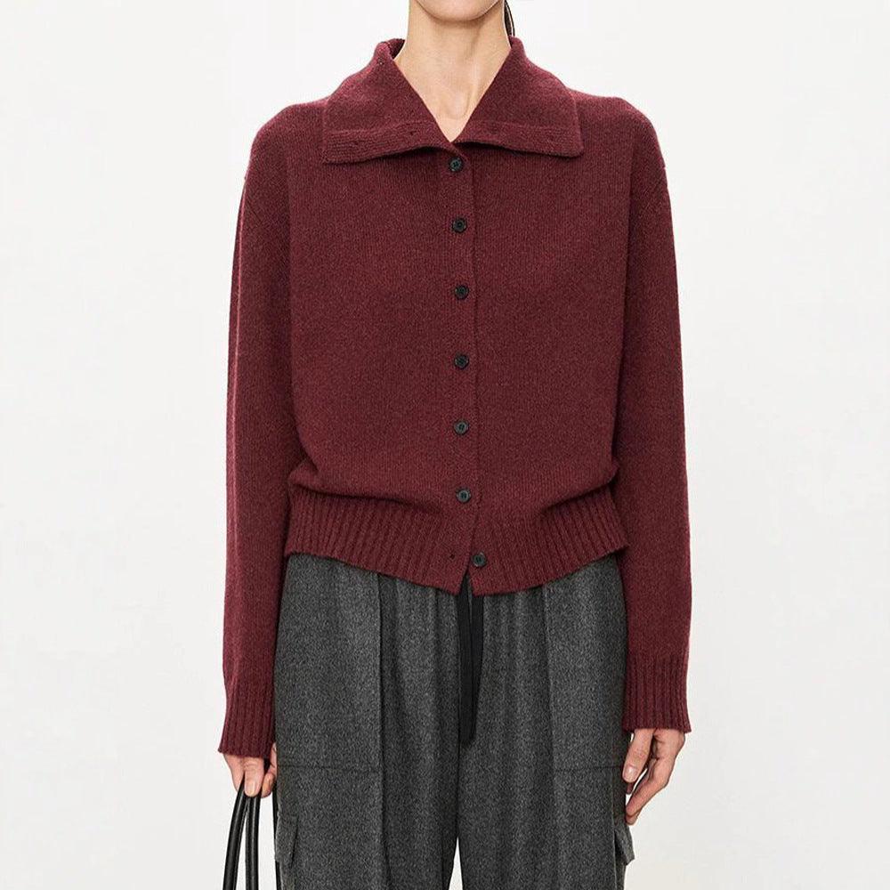 Damen modischer Strickcardigan mit hohem Kragen und Knopfleiste Drune