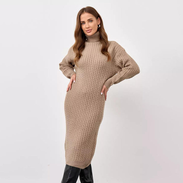 Damen Grobstrick Rollkragenpullover mit modernen Zopfmuster und lässigem Schnitt Drune