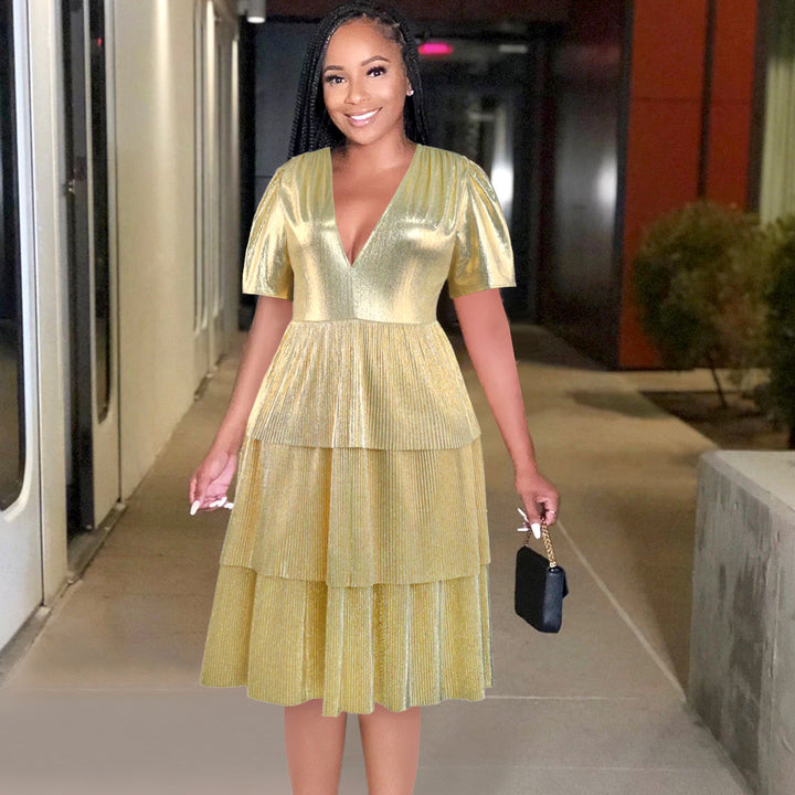 Damen Glänzendes Abendkleid mit voluminösem Rüschendesign Drune