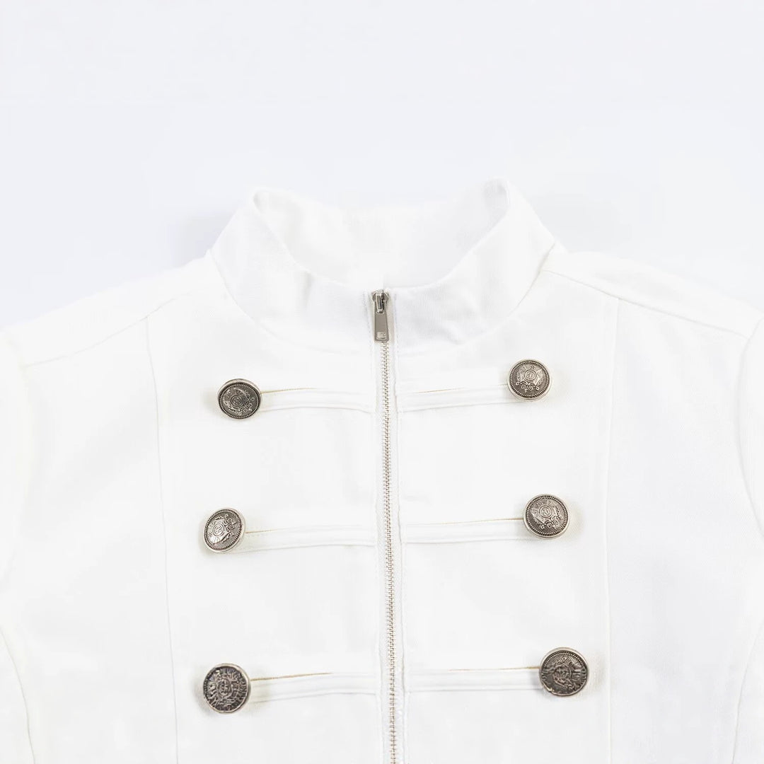 Damen Taillierte Militärjacke mit Doppelreihen-Zierknöpfen und Stehkragen Drune