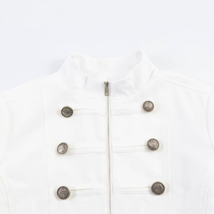 Damen Taillierte Militärjacke mit Doppelreihen-Zierknöpfen und Stehkragen Drune