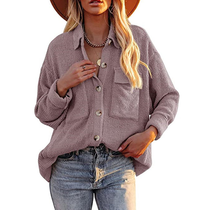 Damen Oversize-Feinstrick-Hemdjacke mit Knopfleiste und Brusttaschen Drune