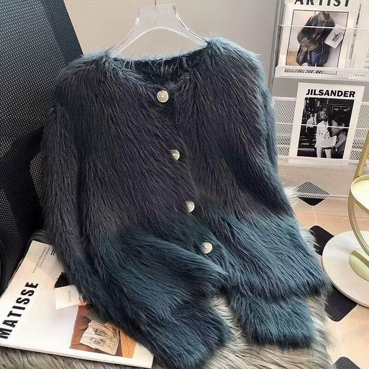 Damen Flauschige Strickjacke mit eleganten Knopfdetails Drune