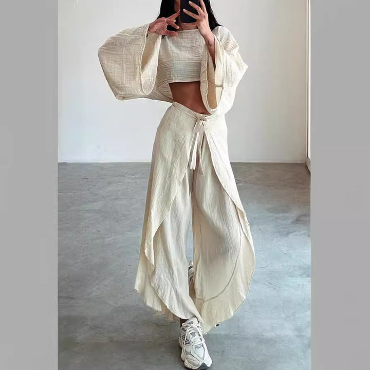 Damen Lässiges Zweiteiliges Set mit oversize Oberteil und weiten Hosen Drune